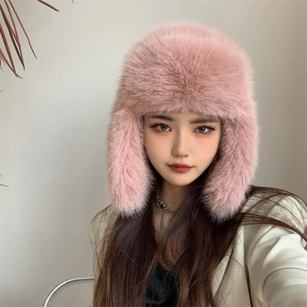 

Gifts Solid Color Men Women Pilot Hat Warmer Anti-cold Faux Fur Pilot Cap Adjustable Windproof Ear Protection Hat Women