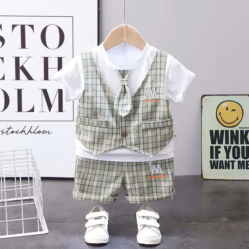 New Summer Baby Boys Clothes Suit Children Casual Plaid T-Shirt Shorts 2Pcs/Sets Toddler Costume Infant Outfits Kids Tracksuits