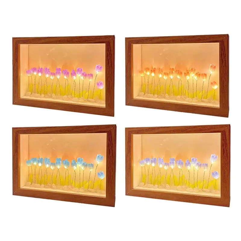 Tulpen blume Nachttisch Licht Nachttisch Schlaf licht Home Ornament 2-in-1 Spiegel Blume Nachtlicht Blume Foto rahmen Nachtlicht