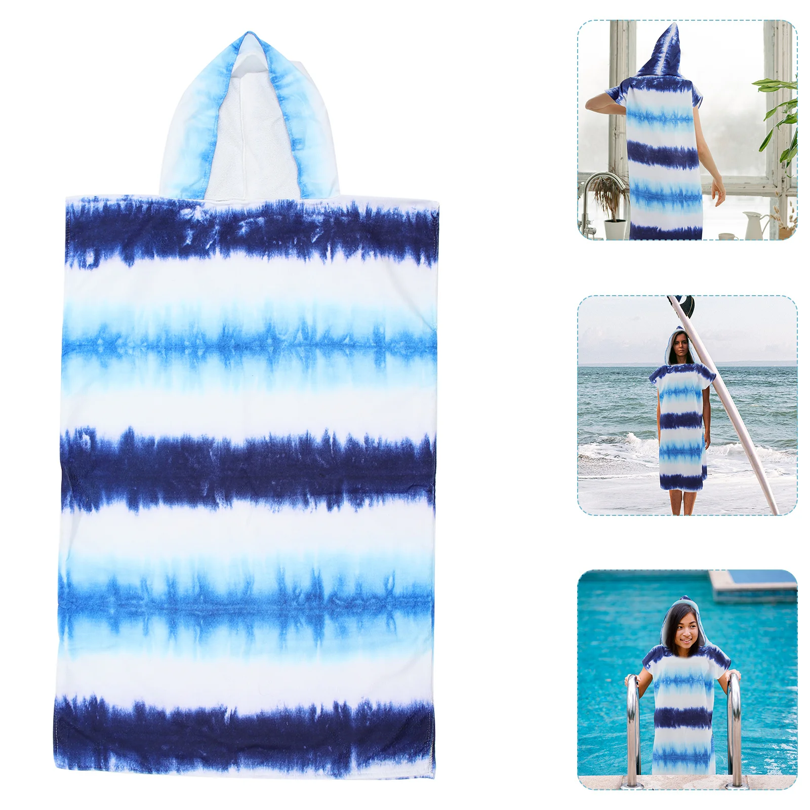 منشفة شاطئ بغطاء للرأس من الألياف الدقيقة، منشفة حمام محمولة سريعة الجفاف للسباحة في الهواء الطلق والتخييم واليوجا والسفر ومناشف الشاطئ