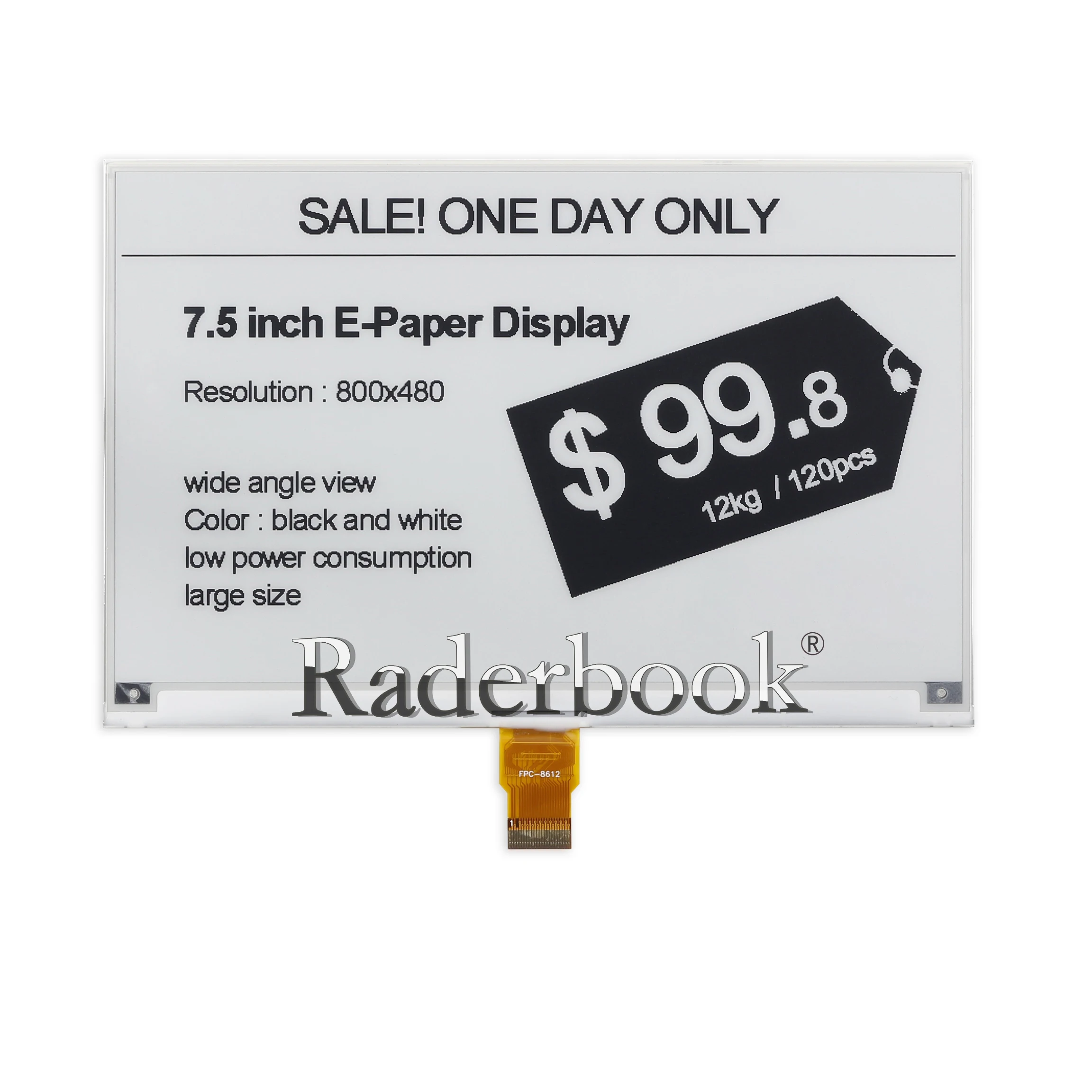 7.5-inch FPC-8612 electronic paper ink screen 800x480 black and white EPD electronic paper UC8179 driver SPI interface 24Pin