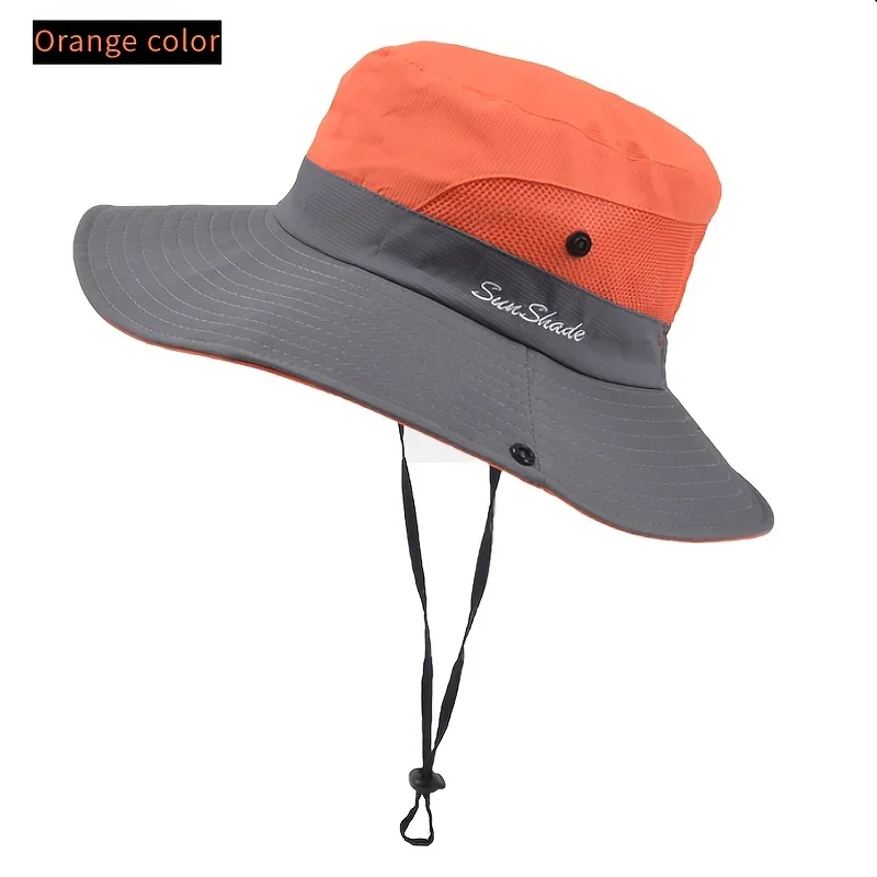 Zweifarbiger Damen-Sonnenhut mit Pferdeschwanzloch – atmungsaktives Mesh, wasserdicht, breite Krempe, für Strand und Angeln für Frühling, Sommer – Detail 4
