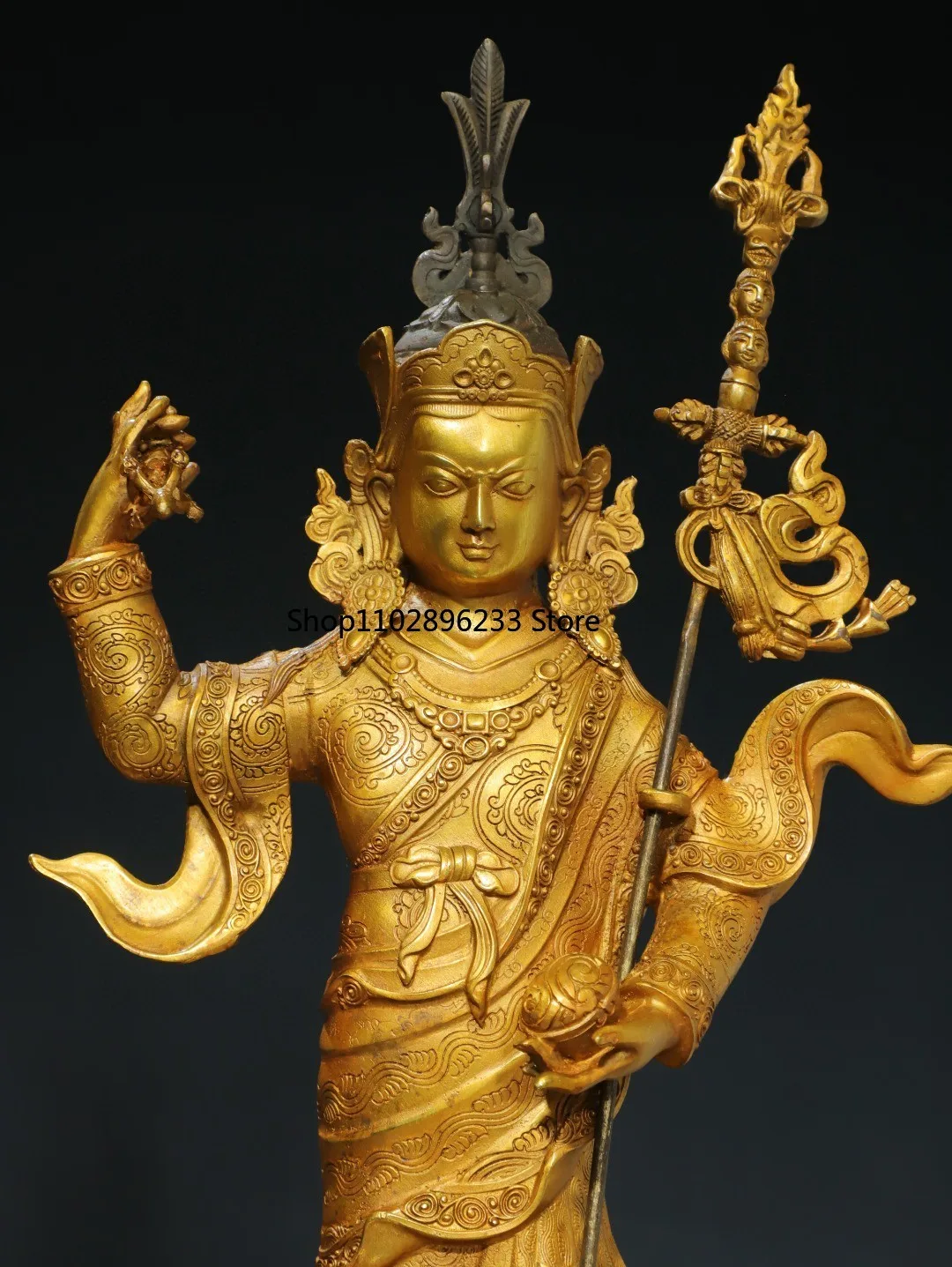 Tibetan brass gilt lotus peanut master large size station like home Buddhist hall ornament 45cm supplies