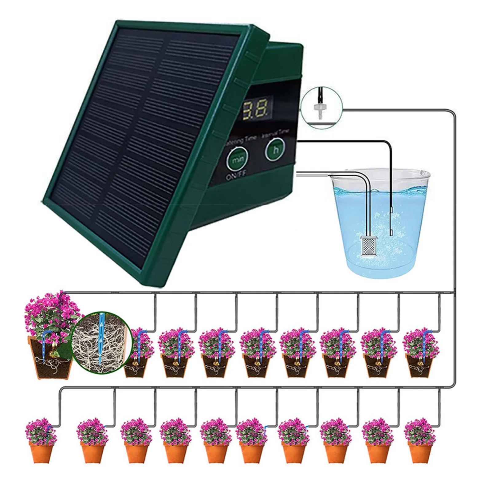 

Drip Irrigation System Accurate Control Automatic Smart Sensors Solar Drip Irrigation Kit with Anti Siphoning Device for Garden
