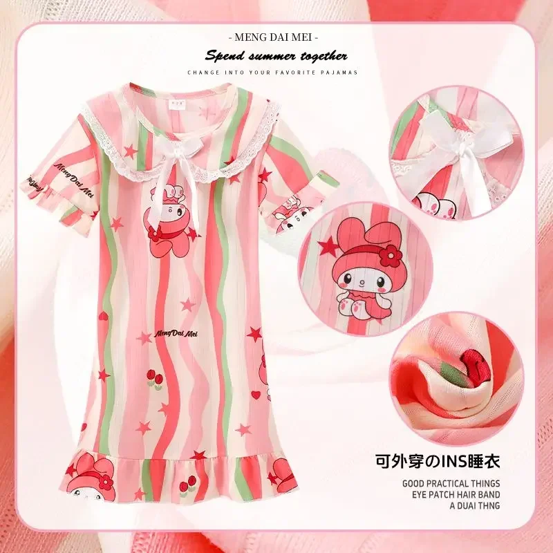 Kinder Kuromi Kawaii Anime Ins Kurzarm Kleid Nette Cartoon My Melody Kuromi Pyjamas Prinzessin Rock Kleidung Geschenke Spielzeug