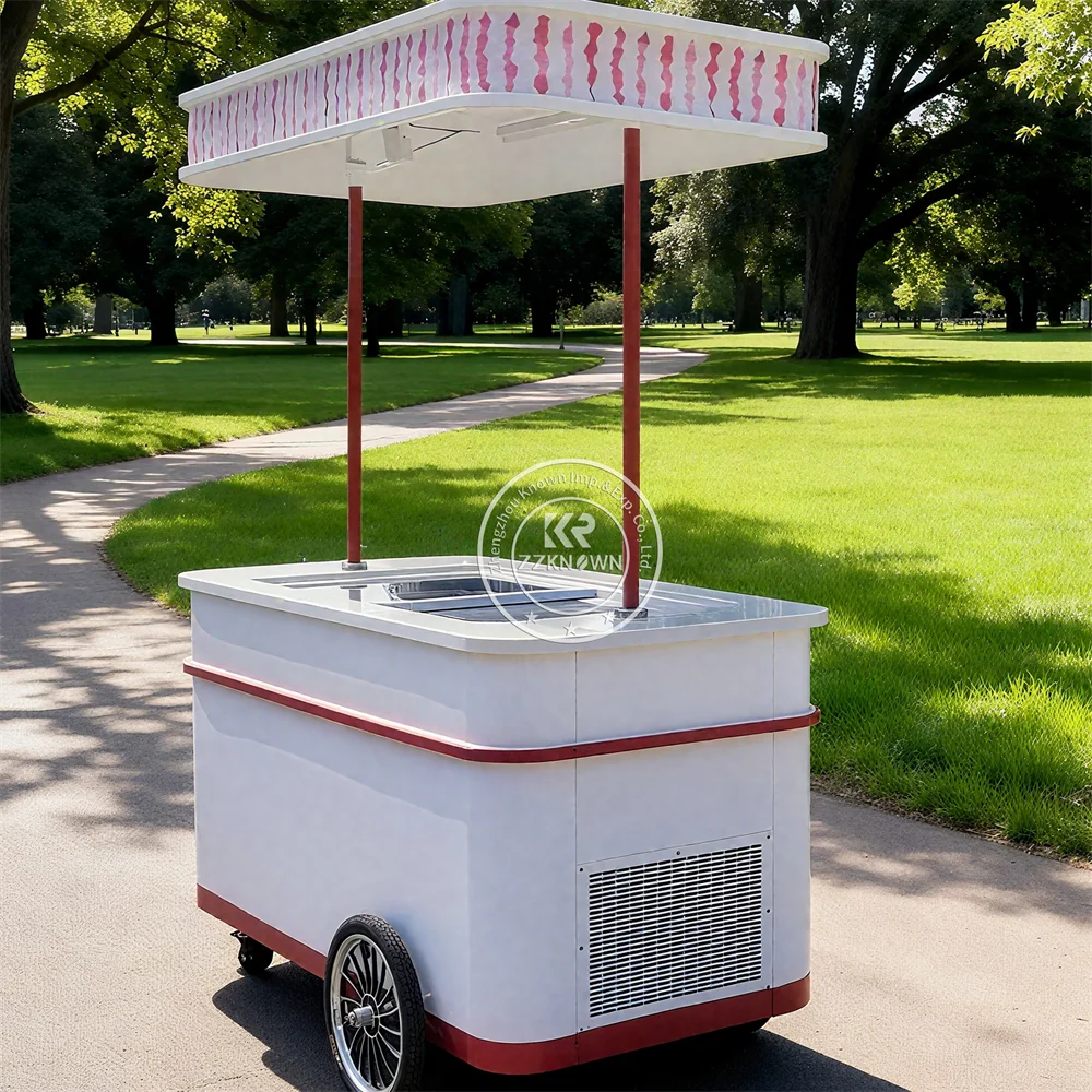 

High Quality Customized Ice Cream Cart Commercial Portable Outdoor Snack and Fast Food Vending Cart with Electric Refrigerator