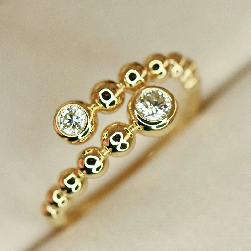 Aazuo Real Jewely Vintage Style 18K Yellow Gold  Natrual Diamonds Fairy OL Open Rings For Girls & Women Senior Banquet Party