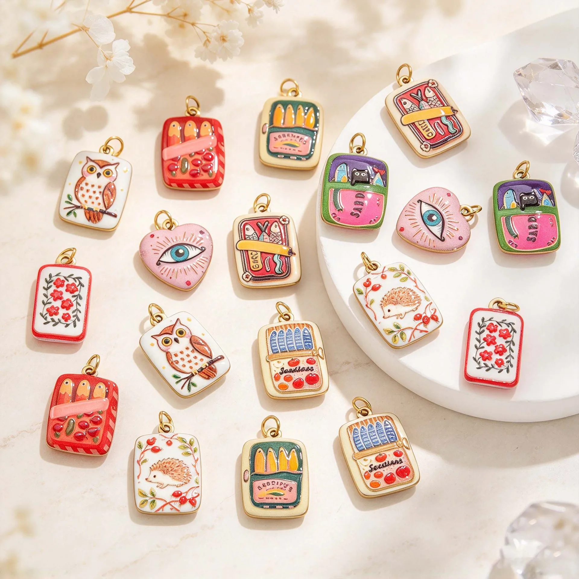 Cartoon Printed Pendant Vintage Illustration Square Plate Pendant DIY Necklace Accessory Component
