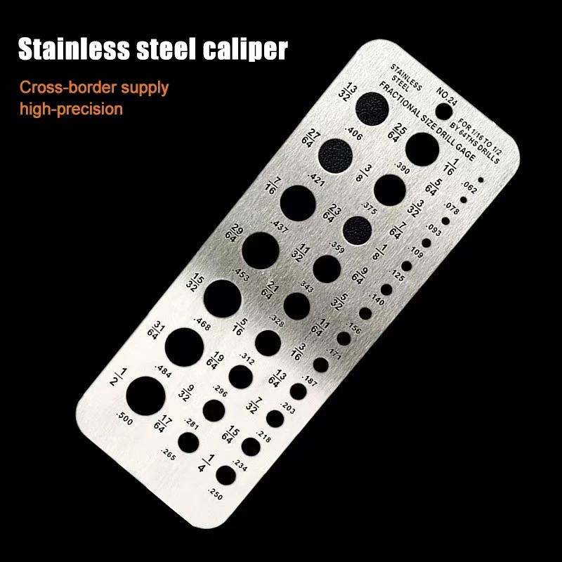 29-Hole Drill Gauge With High Contrast Markings Stainless Steel Durable Quick Precise Measuring 1/16 Inch To 1/2 Inch Size Bits