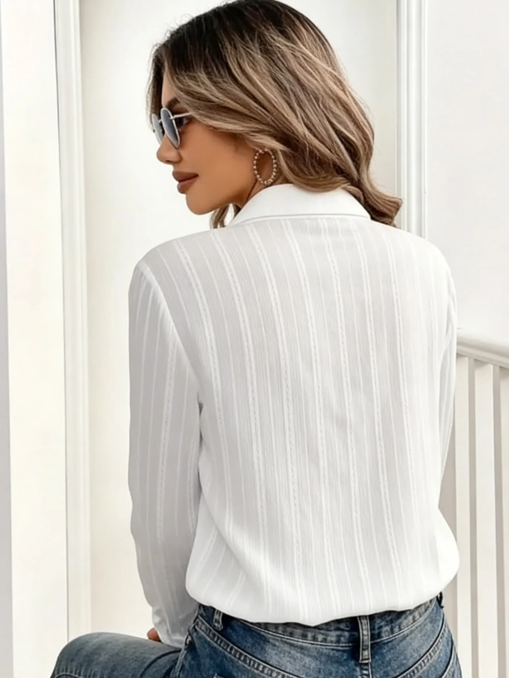 Nieuwe chique dameskleding kraag shirt met lange mouwen effen kleur nieuw vest single-breasted nauwsluitende blouse eenvoudige top