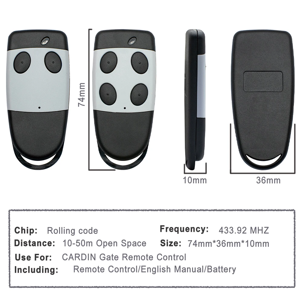 100% Compatible Cardin TXQ449100 /TXQ449200 /TXQ449300 /TXQ449400S449,S449 QZ1 QZ2 QZ3 QZ4 433.92MHz Rolling Code Remote Control