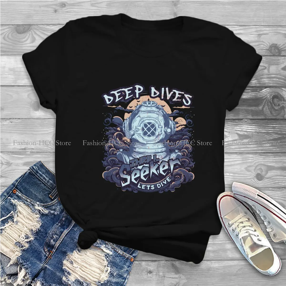 Deep Dives Thrill Seeker Lets Dive Unique Polyester TShirt Dive Diving Top Quality Creative T Shirt Stuff