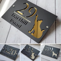 Personalised Wall Address House Number Sign Acrylic Pet Plaques Outdoor Family Name Address Cat/Dog Door Sign White/Black Sign
