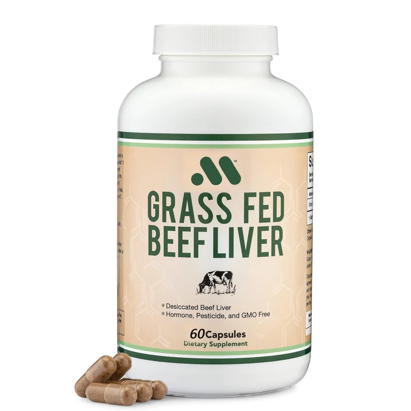 Dried Beef Liver 60 Capsules, each containing 1000 milligrams of grass feed, for digestion, immune health, energy, and health