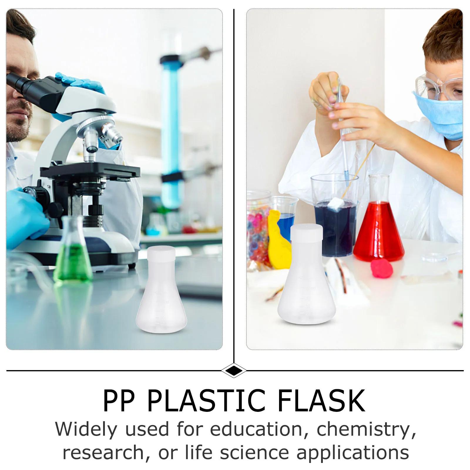 

5Pcs Plastic Chemistry Flask with Lid Transparent Conical Erlenmeyer Flask Eco-Friendly PP Material for Education Laboratory Use