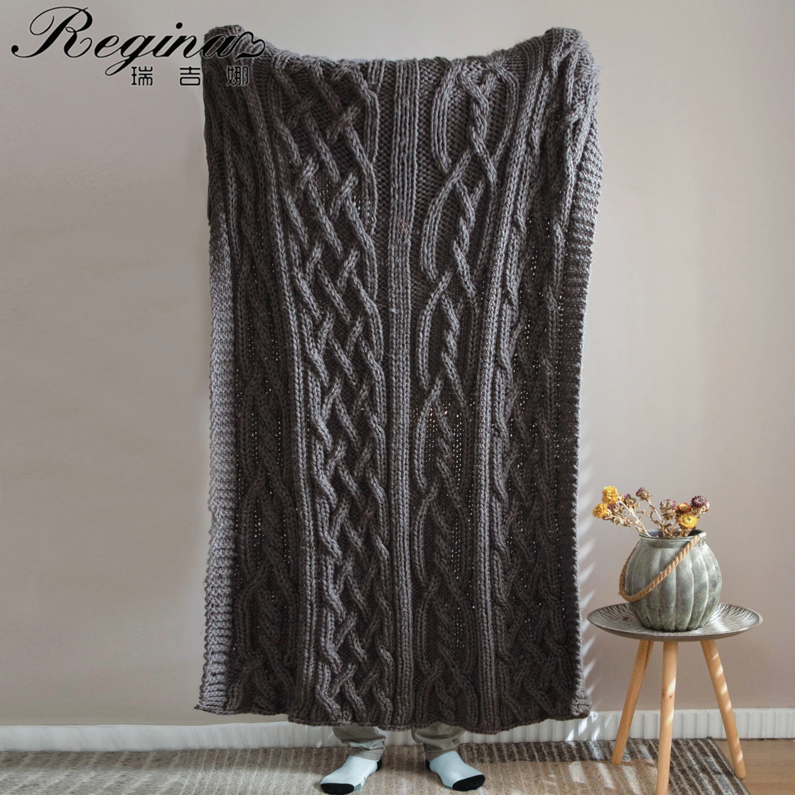 REGINA Fluffy Chunky Knit Blanket Hand-Made Twist Stripe Sofa Bed Summer Quilt Wool Weighted Blanket Autumn Warm Fleece Blankets