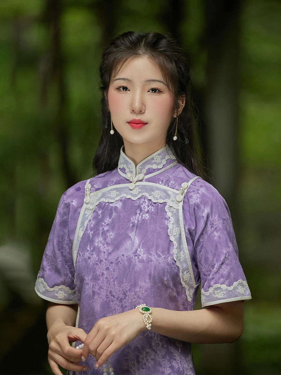 

Летнее винтажное платье-ципао Ularal Retro в стиле миди с цветочным принтом для девочек, из смесового хлопка, повседневное