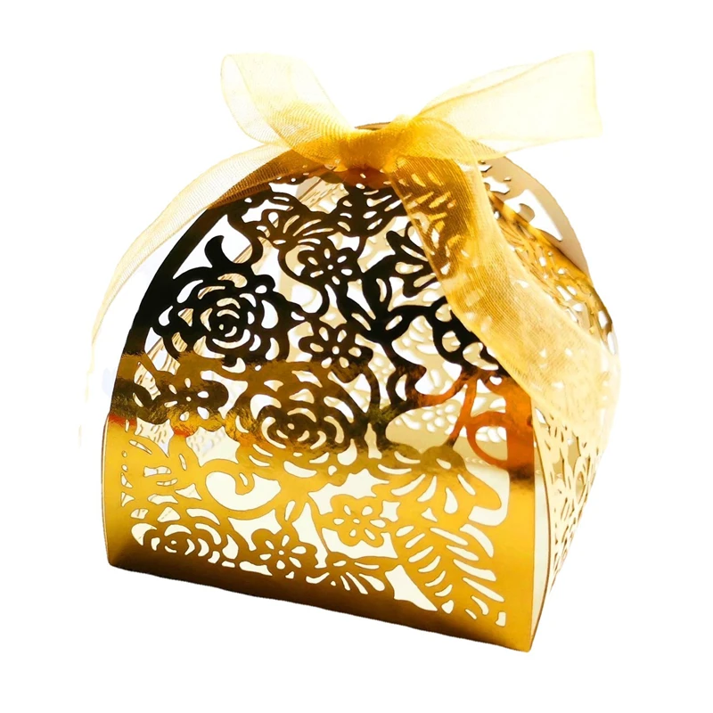 Cajas de dulces de boda con corte hueco láser, 25/50/100 Uds., con etiqueta de agradecimiento, regalo del Día de San Valentín, caja de embalaje de Chocolate, recuerdos de fiesta