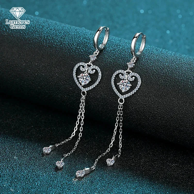 

18K Gold Moissanite1Carat Female Celebrity Style Love Tassel Ear Jewelry Pt950 Platinum Earrings Gift