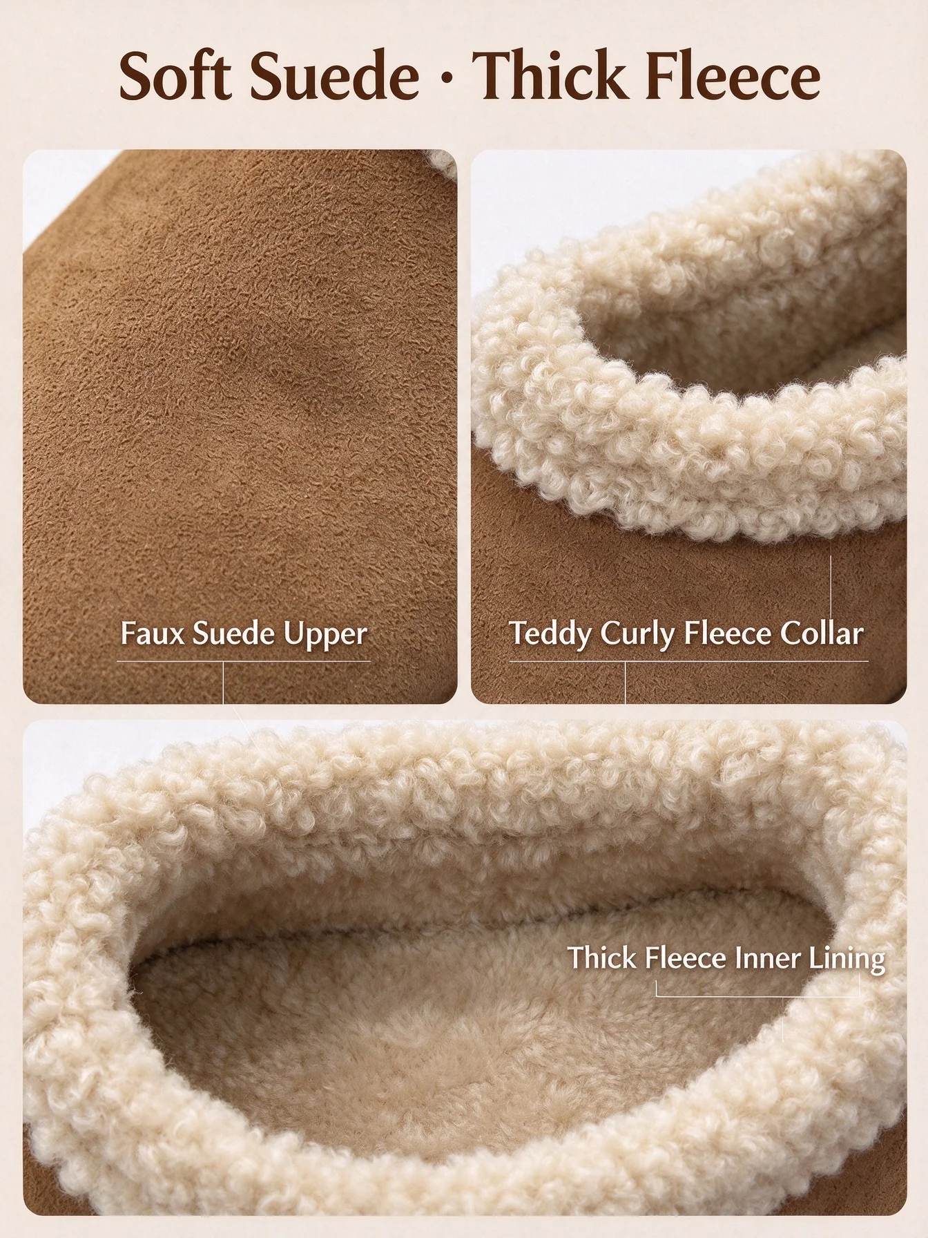 Damen-Winterstiefeletten, aus Kunstlederimitat, mit Teddy-Fleece-Futter, zum Hineinschlüpfen, warm, mit runder Spitze, rutschfester, dicker Sohle, im Retro-Stil, Baumwollstiefeletten. – Detail 3