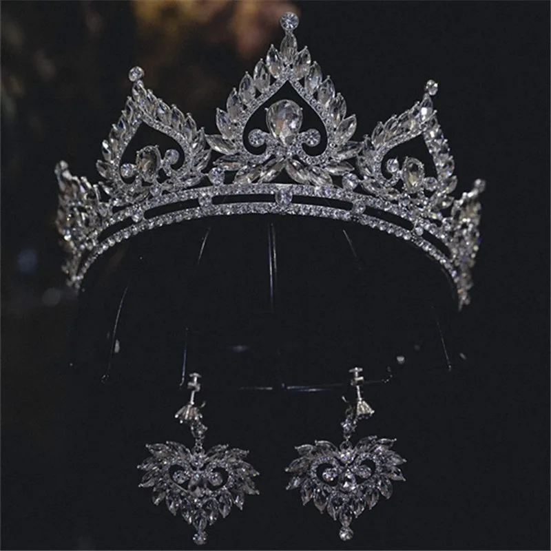 CC Shining Crowns Women Hair Accessories Wedding Headbands Bridal Headdress Engagement Luxury Tiaras With Earrings Gifts AN139