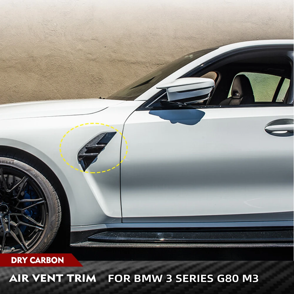 

Для BMW 3 серии G80 M3 2021 2022 Предварительно сухое карбоновое переднее боковое крыло автомобиля Вентиляционные крышки Накладки Автомобильные воздухозаборные вентиляционные отверстия Накладки