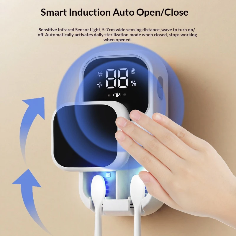 Rechargeable Smart Double Toothbrush UV Sterilizer Wall Mount Toothbrush Holder UV Disinfection & Air Drying Digital Display - view 5