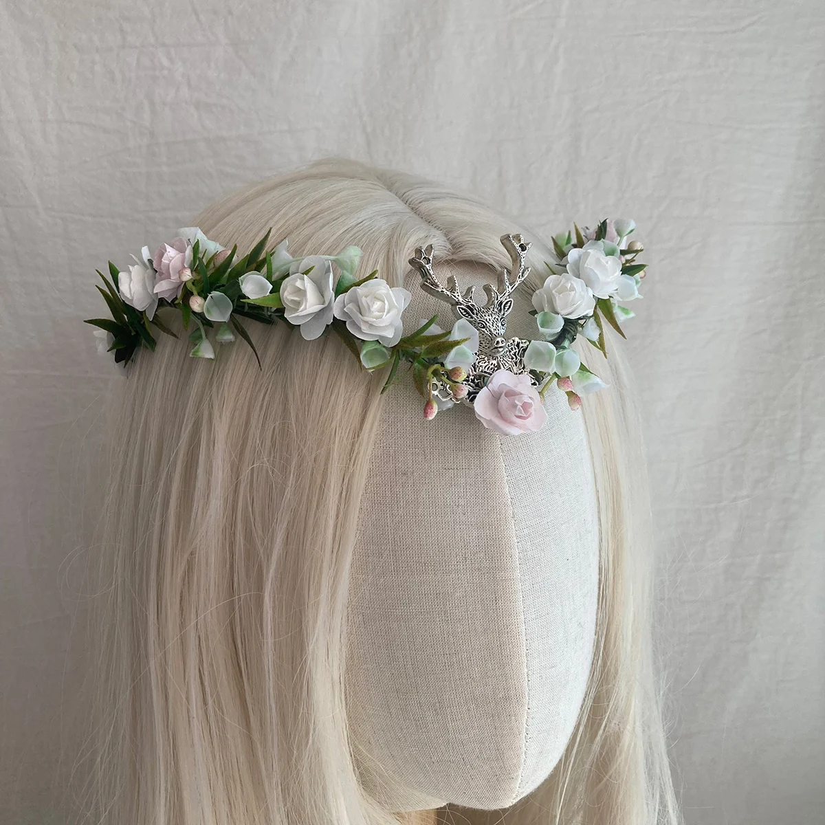 deer Elven flower headpiece Woodland elf tiara fairy crown  festival fairycore crown Diadem Wedding Headband