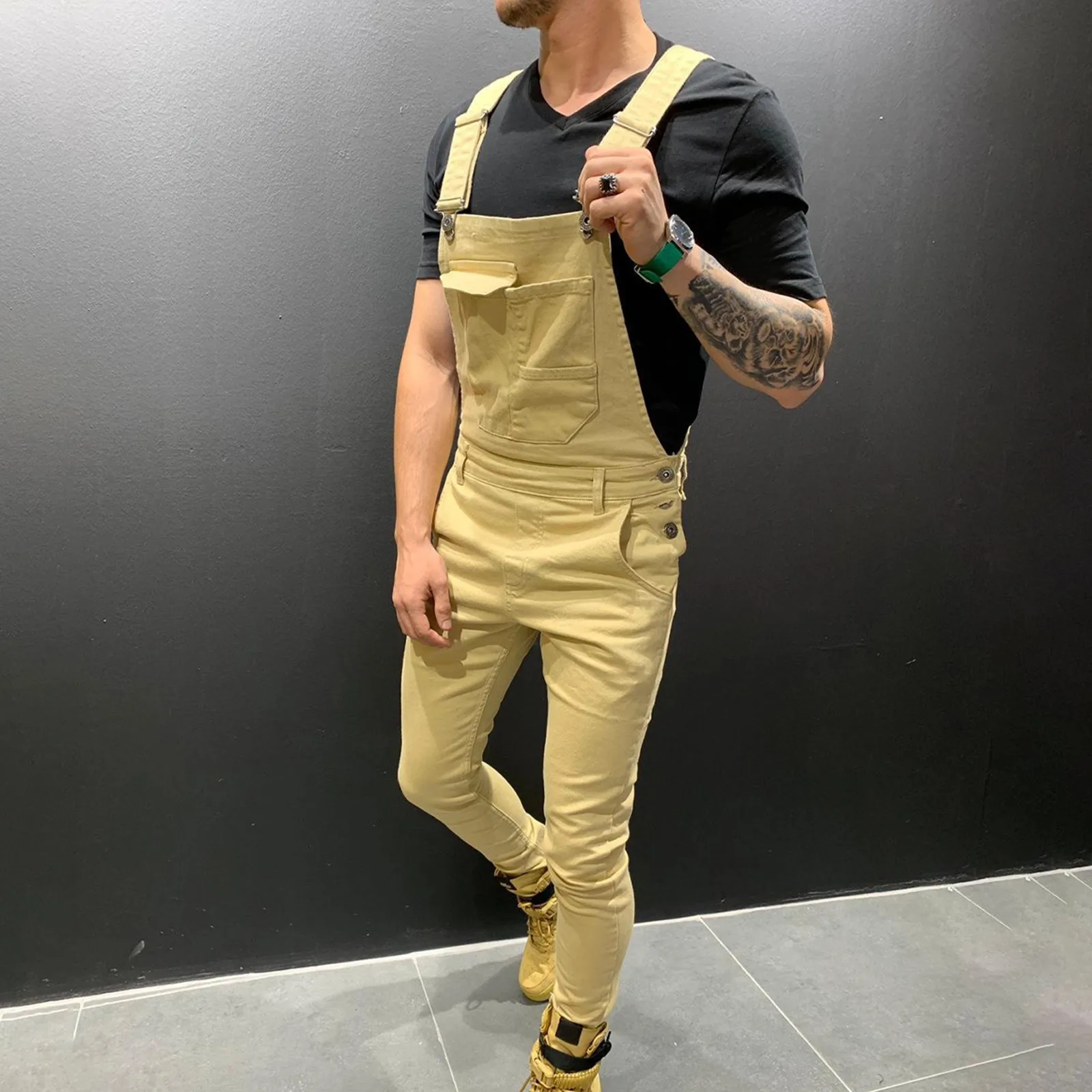 

Fashion Men's Jumpsuits Ripped Jeans Jumpsuits High Street Distressed Denim Bib Overalls For Man Suspender Pants Size Jumpsuits