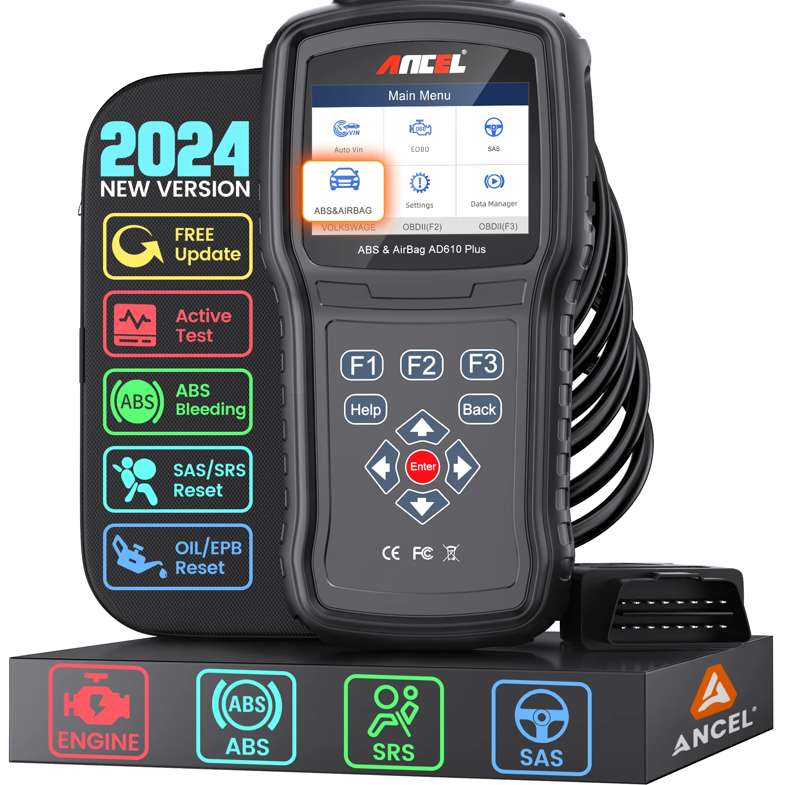 ANCEL AD610 PRO ABS SRS OBD2 Scanner ABS Bleeding Scanner Car Code Reader Bi-Directional Diagnostic Tools with SAS Airbag ABS