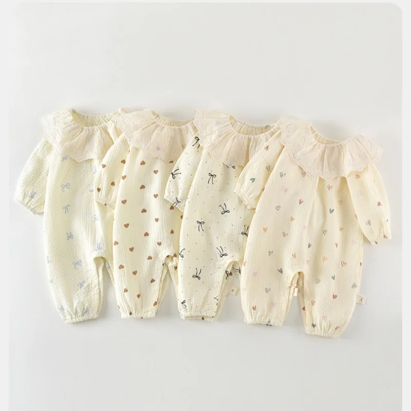 Spring 1-2Y Baby Clothes Floral Lace Collar Newborn Jumpsuit Baby Girl Clothes Cotton Breathable Comfortable Outdoor Romper