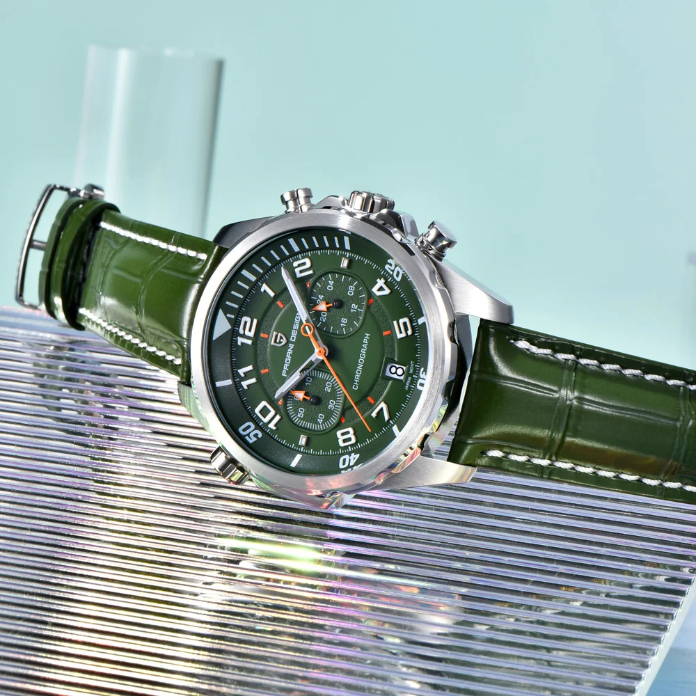 2025 جديد PAGANI ساعة بتصميم ساعة كوارتز فاخرة للرجال مضيئة الحافة الجلدية Vk64 حركة 100 متر مقاوم للماء كرونوغراف رياضي