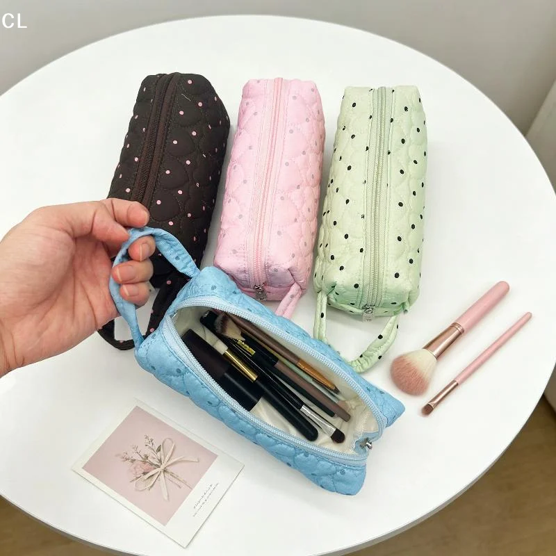 AttireTroveMinimalist Polka Dot Design Pencil Case Large Capacity Portable Makeup Bag Pencil Pouch For Students