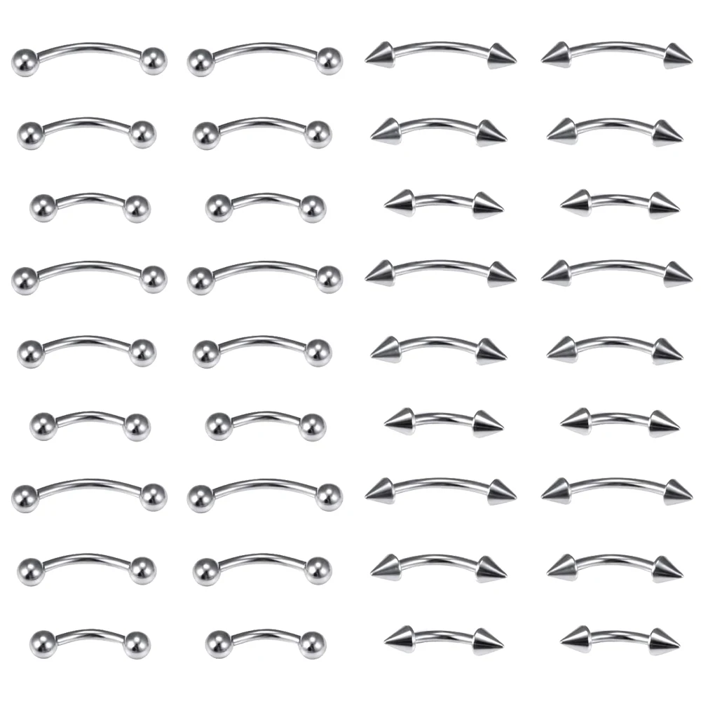 36pcs Eyebrow Lip Piercing Banana Shape Lip Ring Stainless Steel Curved Barbell Stud Helix Navel Cartilage Earring Body Jewelry