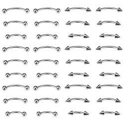 36pcs Eyebrow Lip Piercing Banana Shape Lip Ring Stainless Steel Curved Barbell Stud Helix Navel Cartilage Earring Body Jewelry