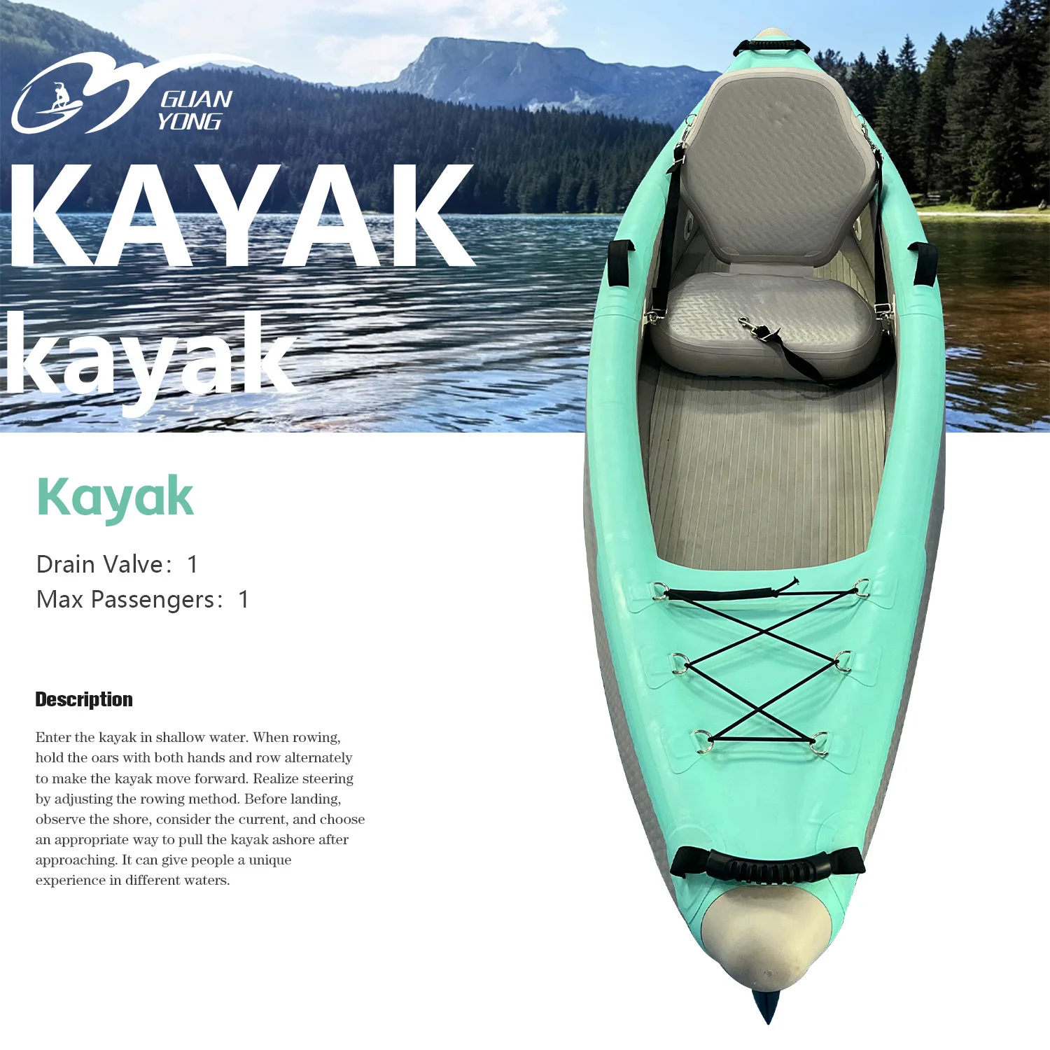 

Easy Carry Detachable Kayak Inflatable Boat Hardshell One Section With PVC Bag For Lake Fishing 4m Length Kayak For 1 People