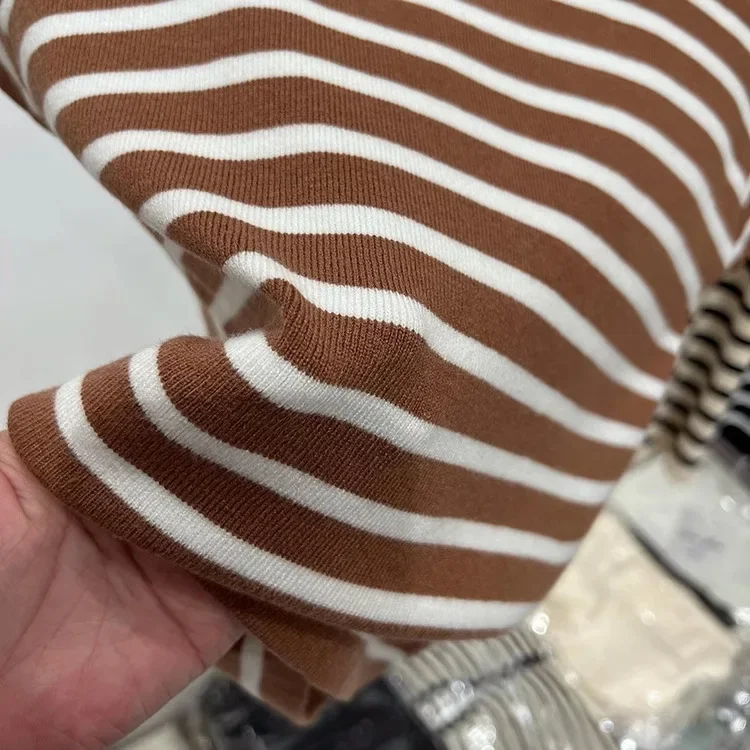 2026 Rollkragenpullover Gestreifter Pullover Slim Fit Oberteil Damen Frühling und Herbst Kurzarm Unterziehpullover – Detail 13