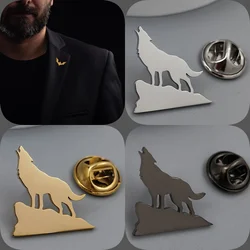 Fun Hillside Lone Wolf Gold Plated Badge, Silver Collar Brooch, Black Lapel Pin, Men's Suit Accessories Set, Father's Gift