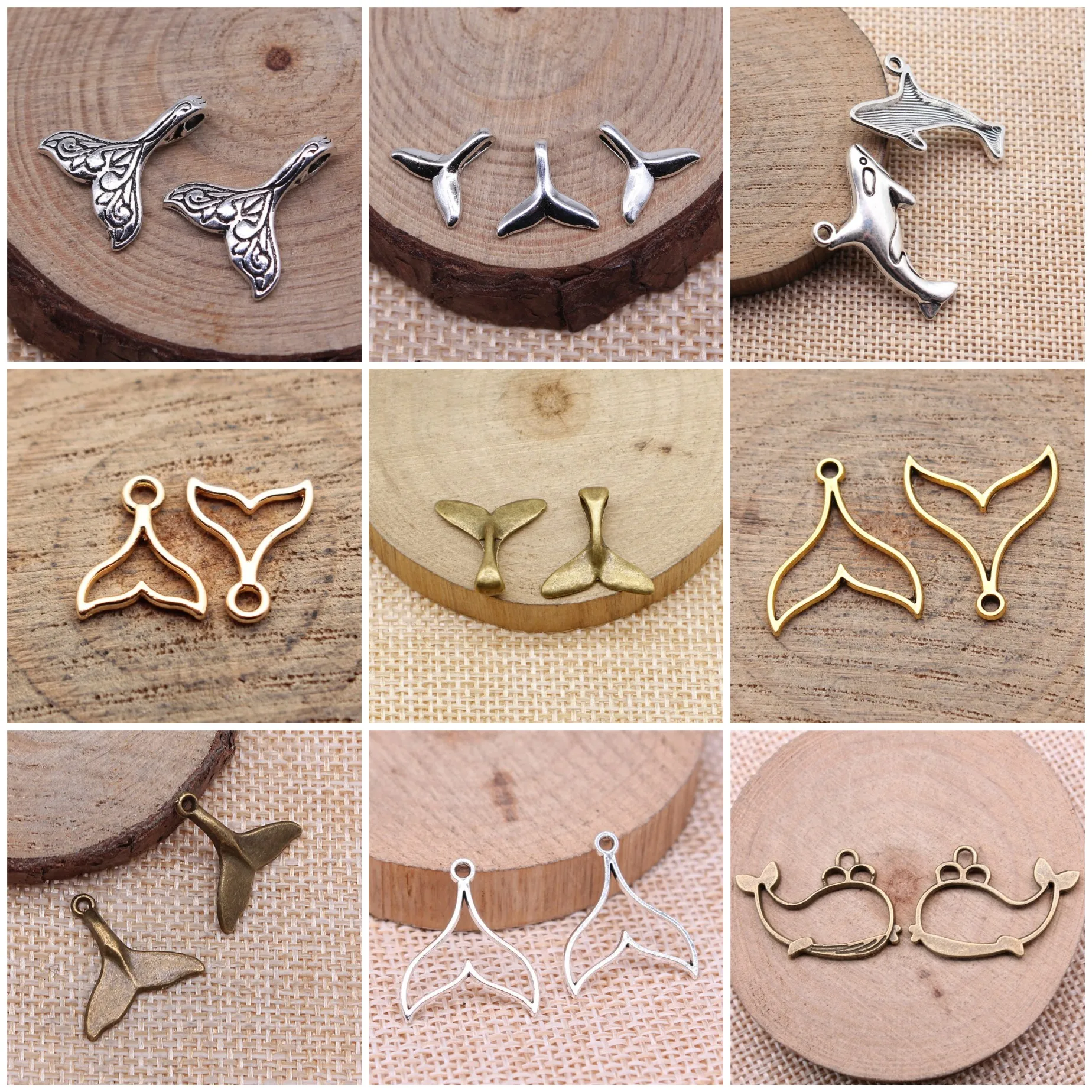Vintage Whale Tail Marine Charms Pendant Ocean Beach Charms Pendant Bulk For DIY Jewelry Making Bracelet Necklace