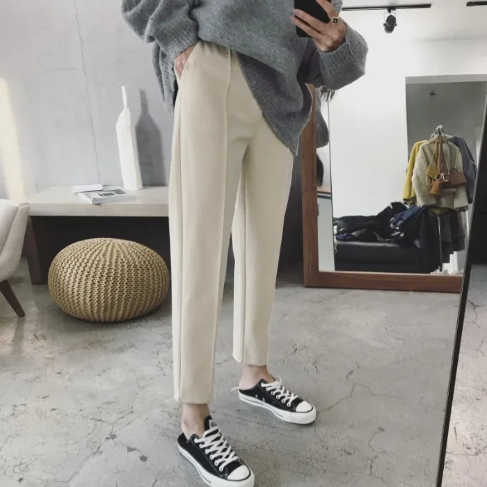 

2024 Autumn and Winter Woolen Haren Pants Women's Little Foot Radish Pants Thickened Casual Loose and Slim Crop Pants Z715