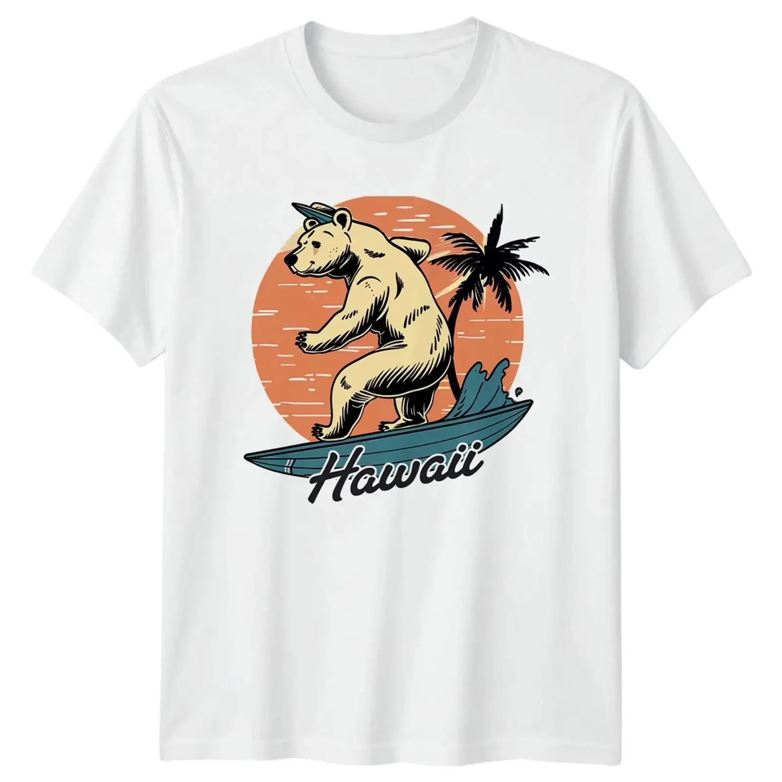 Hawaii T Shirt Surfing Bear Retro Strand Urlaub Geschenk für Sie und Ihn vintage Washed Breathable streetwear graphic Slightly