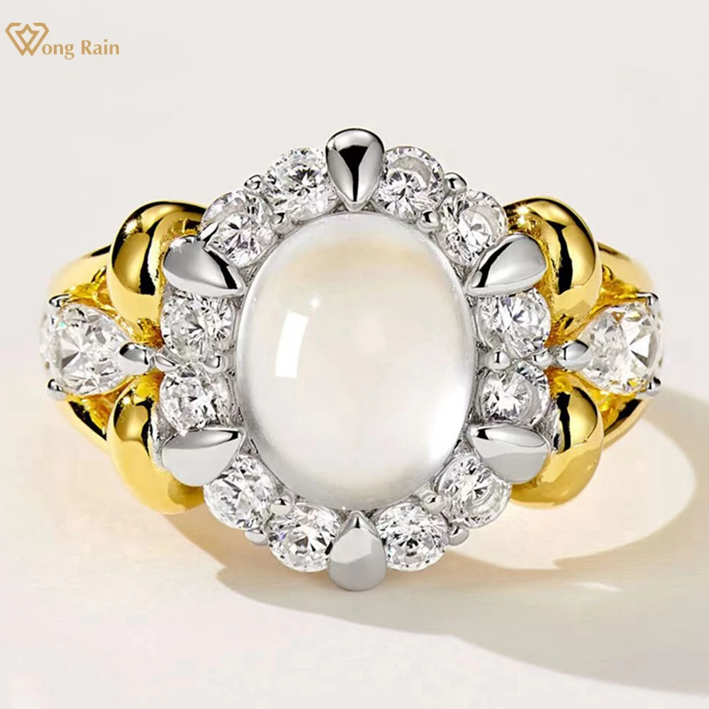 

Wong Rain Vintage 18K Gold Plated 925 Sterling Silver Oval Jade High Carbon Diamond Gemstone Women Rings Engagement Fine Jewelry