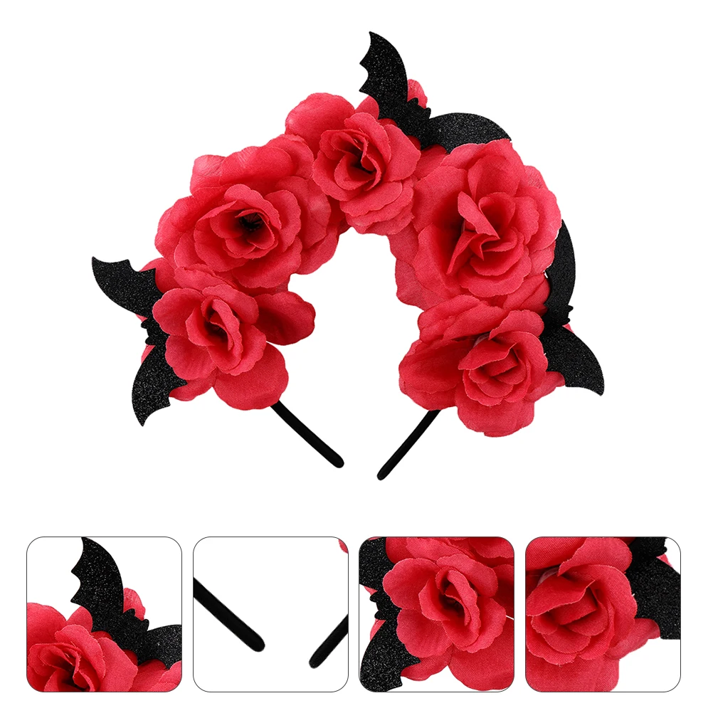 

Rose Headb Halloween Hair Accessories Women Headwear Costume Bat Flower Durable Smooth Bright Unique Festive Ghost Cosplay Party
