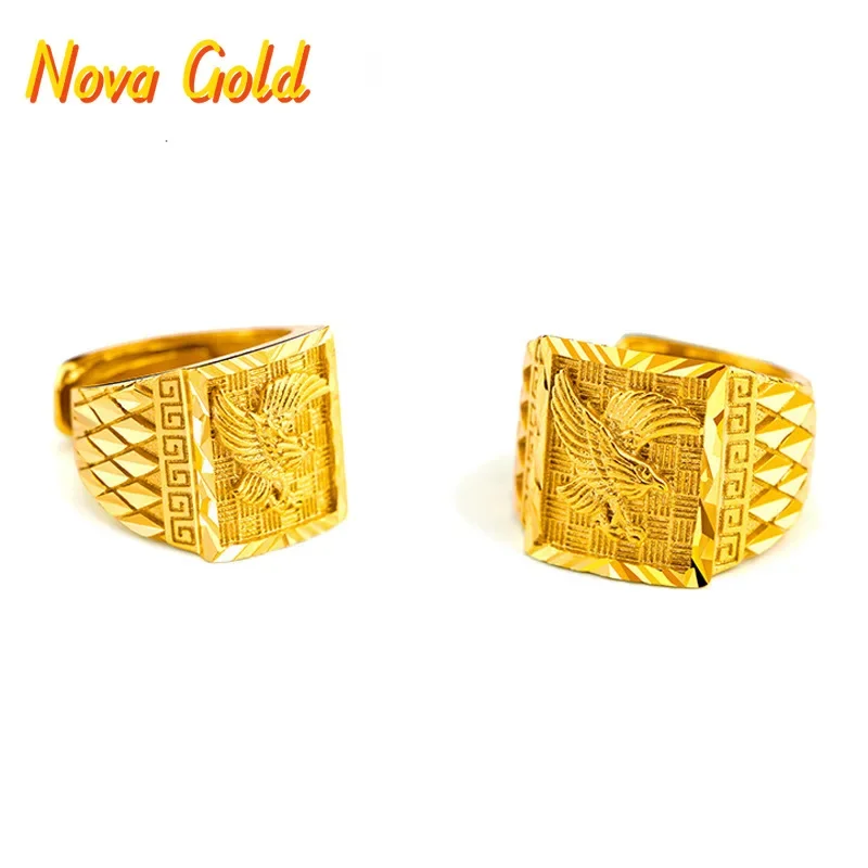 

NovaGlod Pure Gold 9999 Attractive Men's Sand Finger Eagle 24K Real Gold Ring Opening Adjustment Ring for Big Pictures