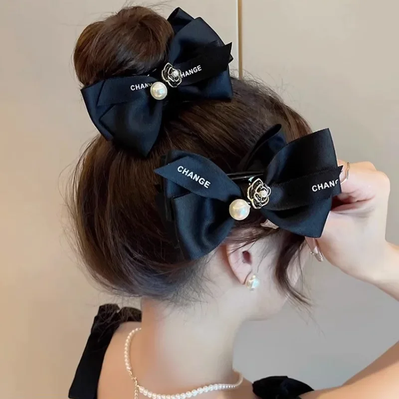 Korean Hair Clip Vintage Camellia Hairpin for Women Elegant Bow Claw Clip Hair Accessories for Girls