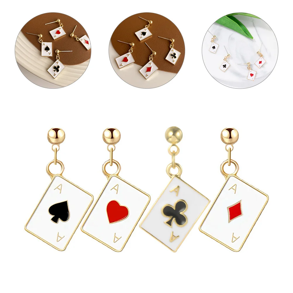 4 قطعة HeartSpade PokerEarrings FashionGirl EarStuds DecorJewelry CreativeDesign SmallSimple EarDrops for Girls TrendyAccessories #3