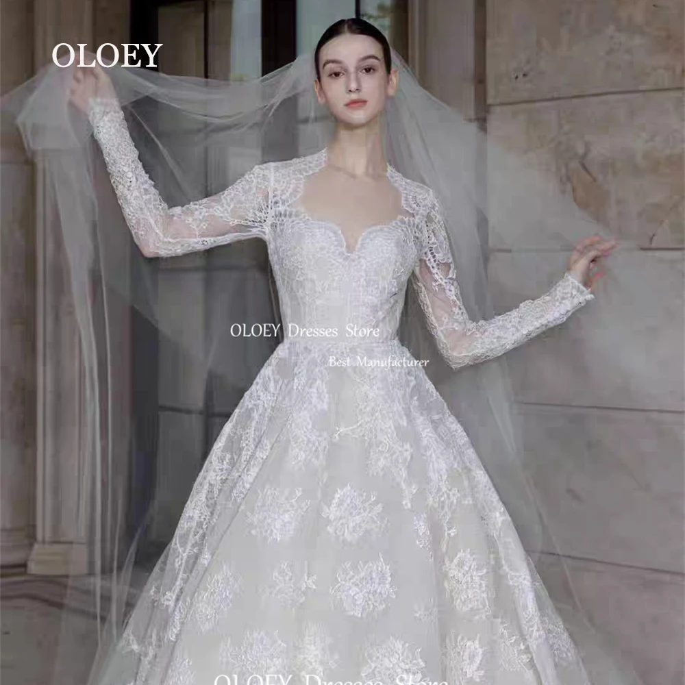 OLOEY-Robe de Mariée en Dentelle Ivoire, Vêtement à Manches sulf, avec Traîne, Corset au Dos, Personnalisé