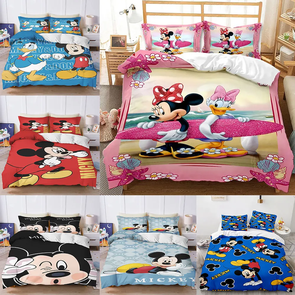 

Mickey Minnie Mouse Comforter Bedding Sets Quilt Cover Bed Cover Duvet Cover Pillow Case 2-3 Pieces Sets Kids Adult Size