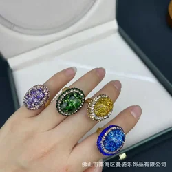 New Opal clay inlaid spring and summer crystal ring French light luxury popular jewelry innovative design wholesale