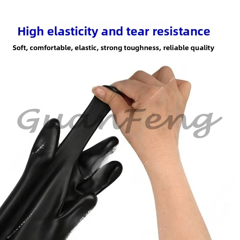 0.8-1.2mm Thick Black Butyl Rubber Gloves, Acid/Alkali Resistant, for Battery Lab/Glove Box/Vacuum, Durable & Flexible